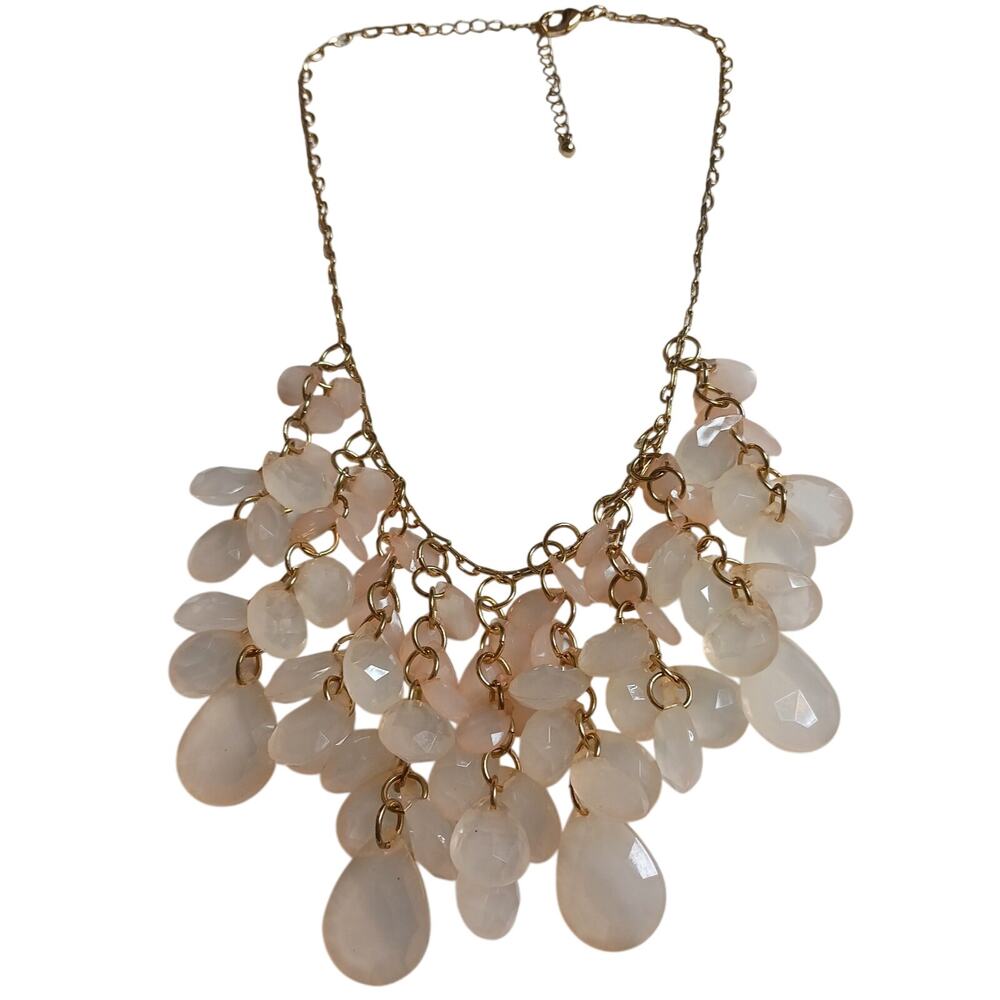 Pink Teardrop Waterfall Bib Statement Necklace Adjustable Fashion Jewelry